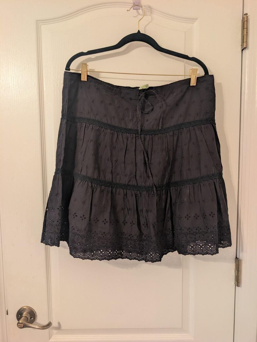 Juicy Couture Women's Large Black Skirt Cotton Lace Drawstring Retro Whimsygoth